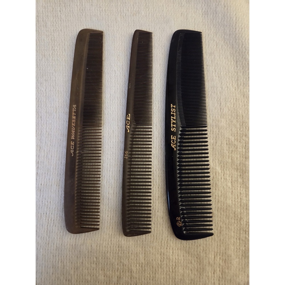 Vintage ACE Hard Rubber Comb Lot – Wavesetta, Stylist, Fine Tooth – Barber...